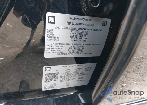 2022 Chevrolet Silverado 1500 Ltd 4Wd Short Bed High Country z USA, uszkodzony, nr VIN 1GCUYHEL9NZ126565